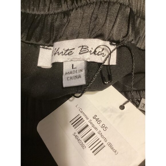 White Birch Black Cammie Sequin Shorts L Elastic Waist L* Womens*Halloween*NWT - Picture 5 of 6